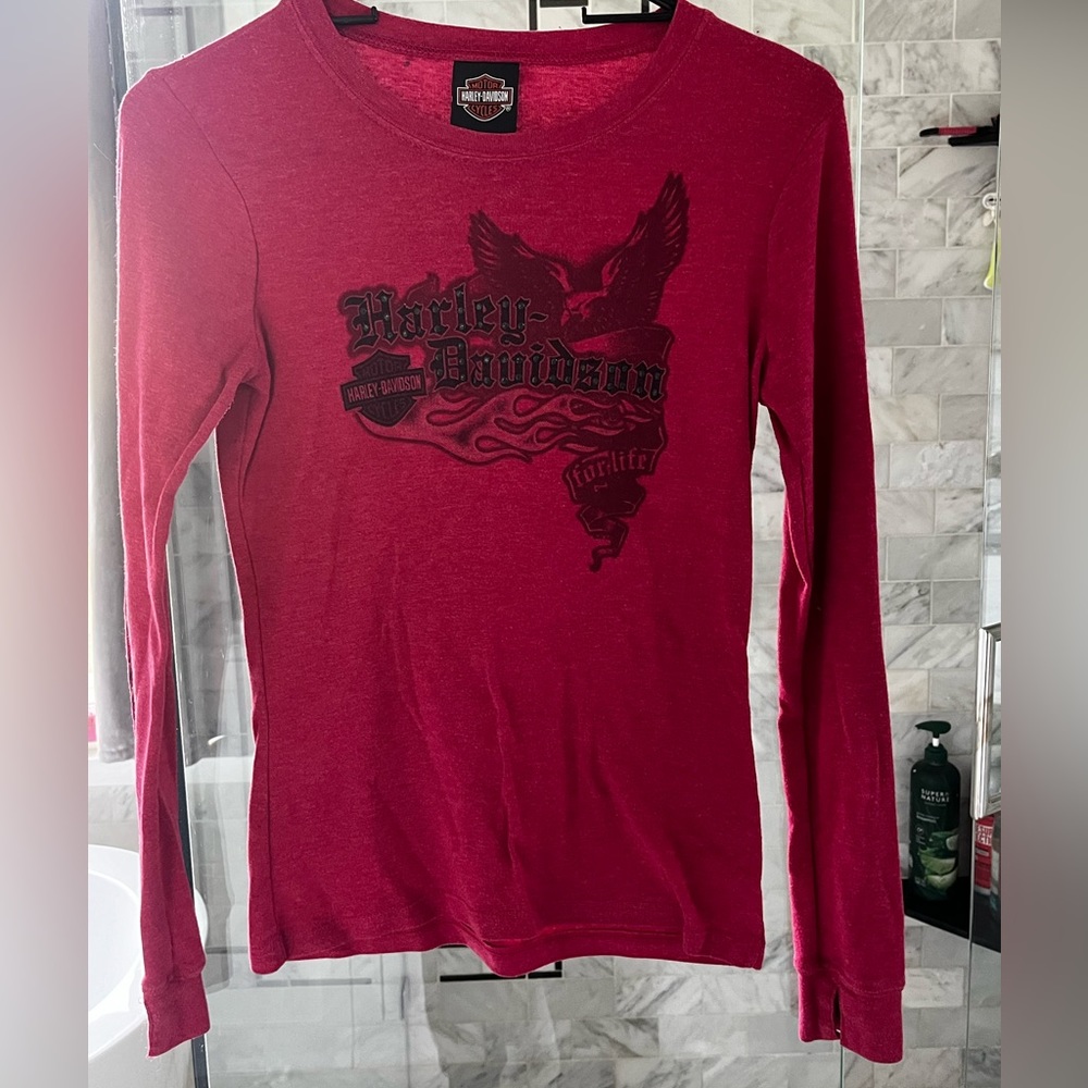 Harley Davidson Long Sleeve Burgundy Top